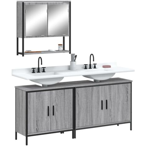 Ensemble de meubles de salle de bain 3 pcs Sonoma gris