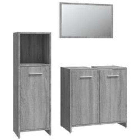 Ensemble de meubles de salle de bain 3 pcs Sonoma gris
