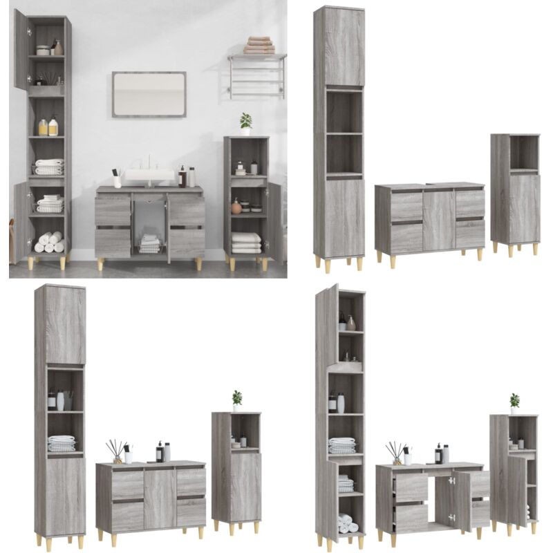 Ensemble de meubles de salle de bain 3 pcs Sonoma gris - Meuble De Salle De Bain - Ensemble De Meubles De Salle De Bain - Armoire De Salle De Bain