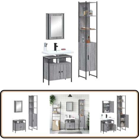 Ensemble de meubles de salle de bain 3 pcs Sonoma gris - Meuble De Salle De Bain - Ensemble Meuble Salle De Bain - Rangement Salle De Bain - Armoire Salle De Bain - Miroir Salle De Bain