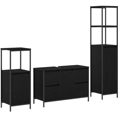 Ensemble de meubles de salle de bain 3 pièces - Chêne noir en bois d'ingénierie CFW79159
