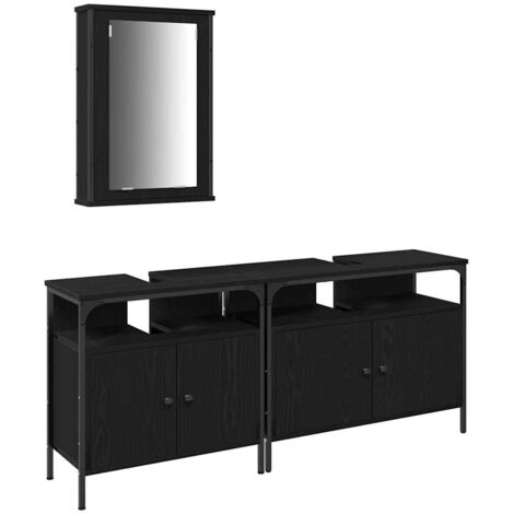 Ensemble de meubles de salle de bain 3 pièces en bois noir chêne CFW39603