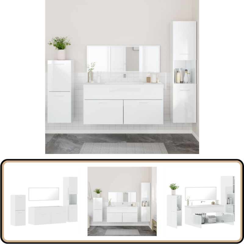 Ensemble de meubles de salle de bain 4 pcs blanc brillant - Meuble De Salle De Bain - Ensemble Salle De Bain - Armoire Salle De Bain - Rangement