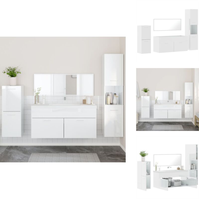 Ensemble de meubles de salle de bain 4 pcs blanc brillant - Meuble De Salle De Bain - Ensemble Salle De Bain - Armoire Salle De Bain - Rangement