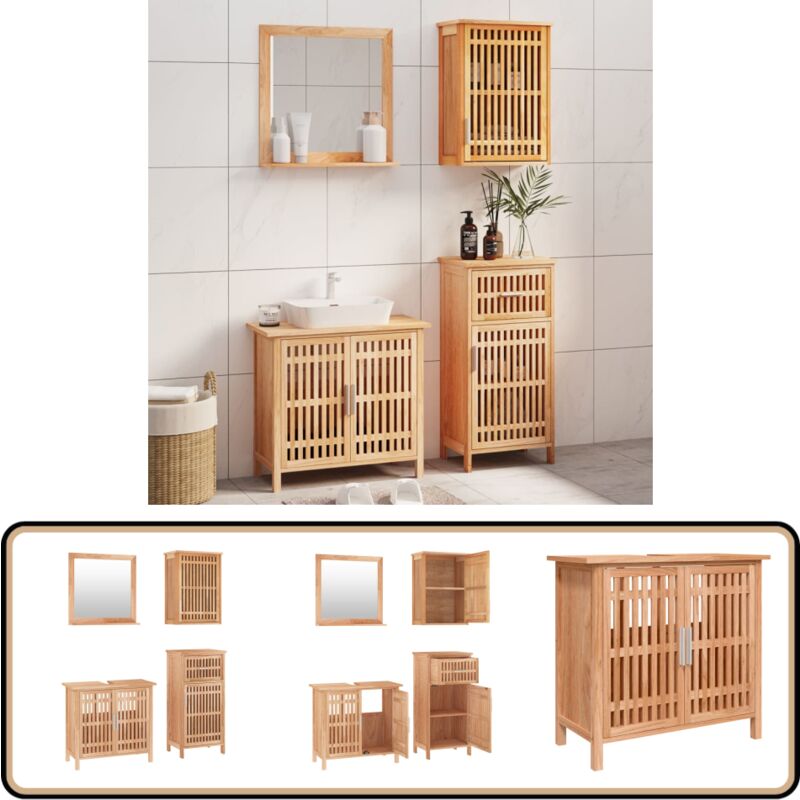 Ensemble de meubles de salle de bain 4 pcs Bois massif de noyer - Meuble De Salle De Bain - Ensemble De Meubles Salle De Bain - Meuble Vasque