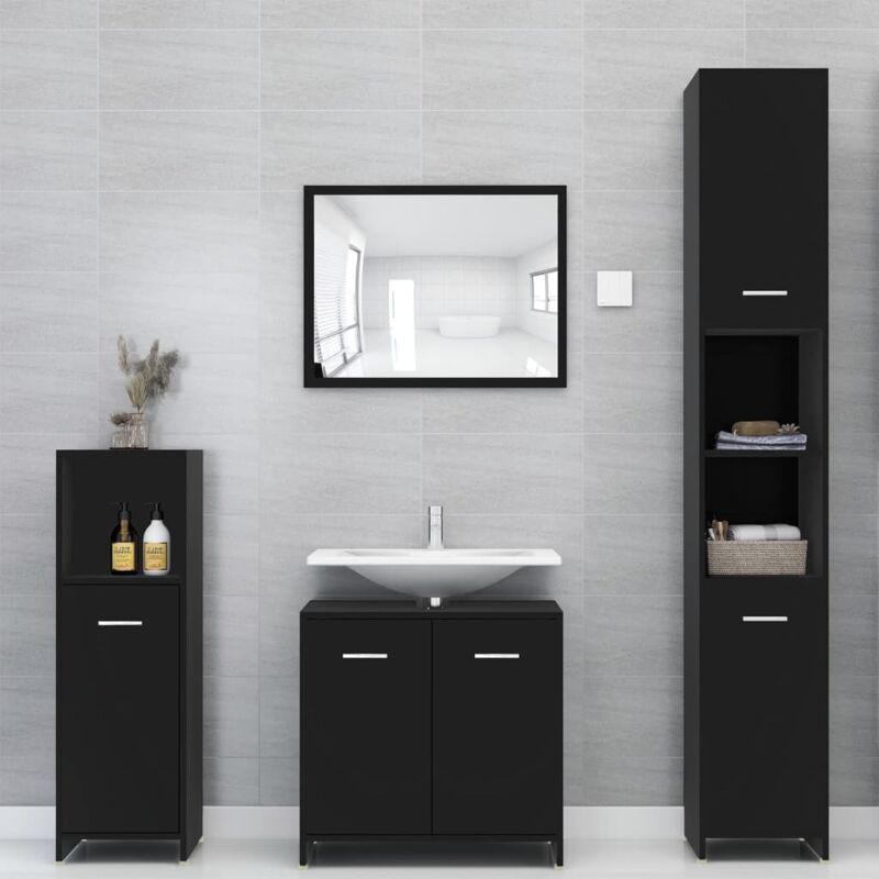 Vidaxl - Ensemble de meubles de salle de bain 4 pcs Noir Bois ingénierie