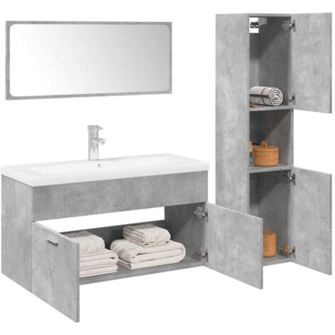 Ensemble de meubles de salle de bain 4 pcs-Meuble de salle de bain gris béton 717152