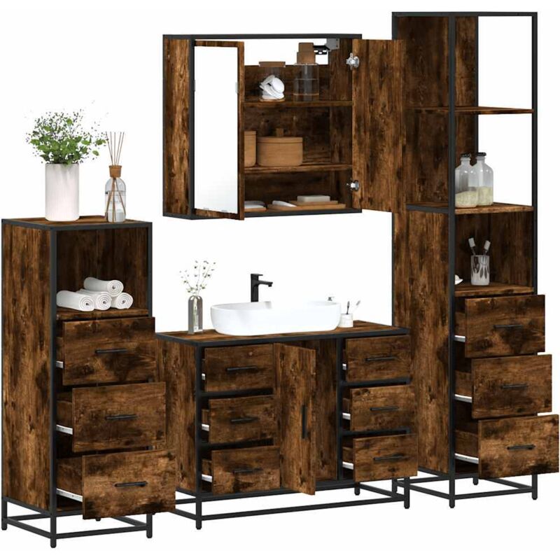 Ensemble meubles salle de bain 4 pcs chêne fumé bois ingénierie vidaXL