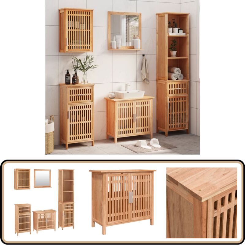 Ensemble de meubles de salle de bain 5 pcs bois massif de noyer - Meuble De Salle De Bain - Ensemble De Meubles Salle De Bain - Meuble Vasque