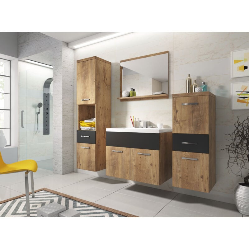 Bratex - Ensemble de meubles de salle de bain alba, ensemble de meubles de salle de bain, lavabo inclus, couleur marron/noir