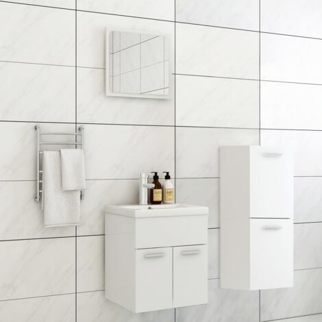Ensemble de meubles de salle de bain  Armoire de rangement Blanc Aggloméré 13839