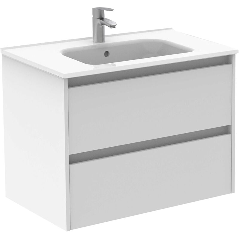 Ensemble de meubles de salle de bain avec 2 tiroirs compacts SANSA - ROYO Couleur : Blanc brillant - Options : Meuble + Lavabo - Dimensions : 80 cm