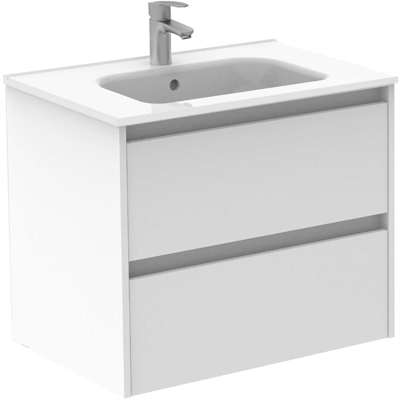 Ensemble de meubles de salle de bain avec 2 tiroirs compacts sansa - royo Couleur : Blanc brillant - Options : Meuble + Lavabo - Dimensions : 70 cm