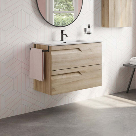 Ensemble de meubles de salle de bain avec 2 tiroirs compacts VITALE - ROYO Couleur : Beige Nature - Options : Meuble + Vasque - Dimensions : 60 cm - Profondeur : 39 cm