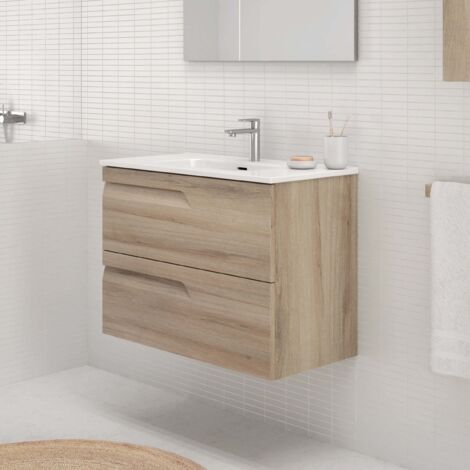 Ensemble de meubles de salle de bain avec 2 tiroirs compacts VITALE - ROYO Couleur : Beige Nature - Options : Meuble + Vasque - Dimensions : 60 cm - Profondeur : 46 cm