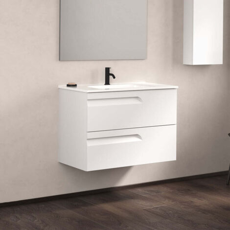 Ensemble de meubles de salle de bain avec 2 tiroirs compacts VITALE - ROYO Couleur : Blanc brillant - Options : Meuble + Vasque - Dimensions : 60 cm - Profondeur : 46 cm
