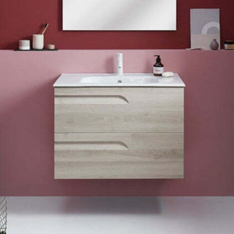 Ensemble de meubles de salle de bain avec 2 tiroirs compacts VITALE - ROYO Couleur : Blanc Nature - Options : Meuble + Vasque - Dimensions : 60 cm - Profondeur : 46 cm