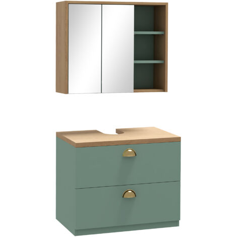 Ensemble de meubles de salle de bain avec étagères réglables 2 tiroirs design scandinave vert