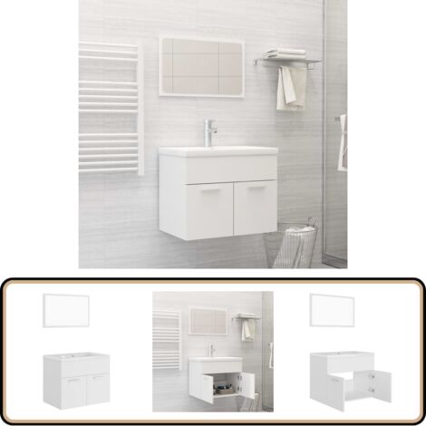 Ensemble de meubles de salle de bain Blanc Aggloméré - Meuble De Salle De Bain - Ensemble Salle De Bain - Armoire Salle De Bain - Lavabo - Miroir