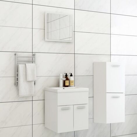 Ensemble de meubles de salle de bain Blanc Aggloméré vidaXL679584