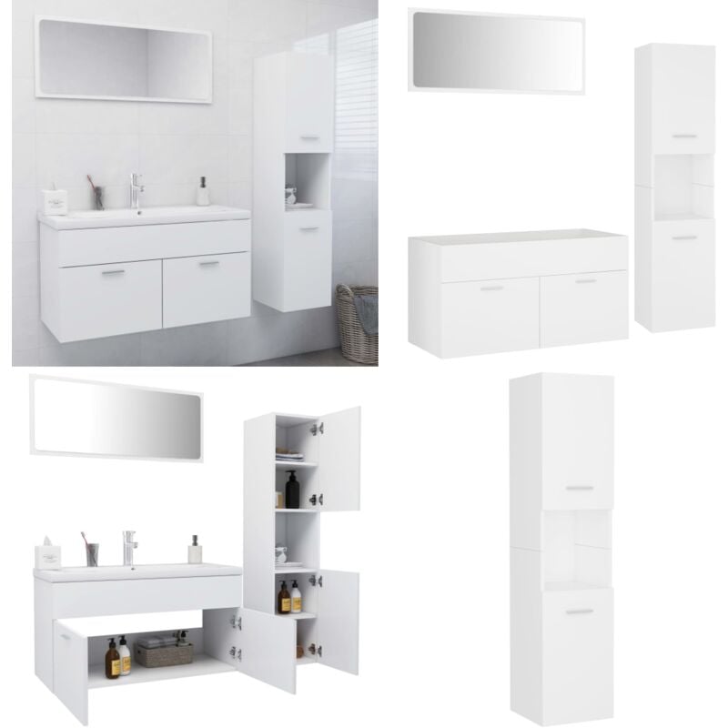 Ensemble de meubles de salle de bain Blanc Bois d'ingénierie - Meuble De Salle De Bain - Ensemble De Meubles Salle De Bain - Ameublement Salle De