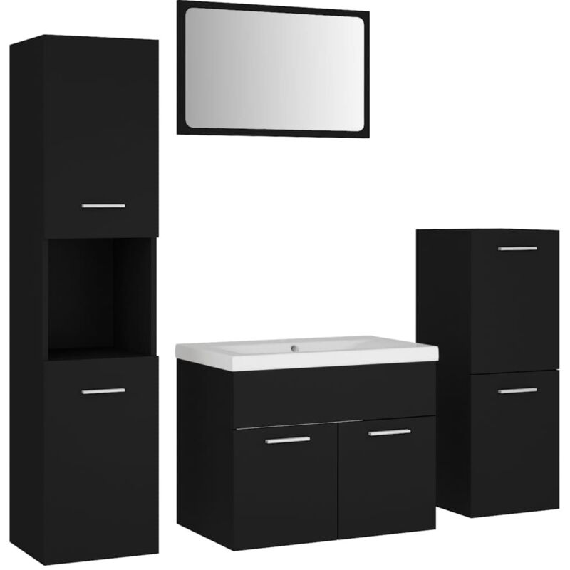 Vidaxl - Ensemble de salle de bain avec armoire mobile haute miroir sublavabo + armoire diverses couleurs couleur : Noir