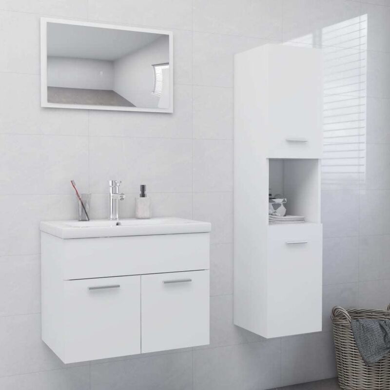 Ensemble de meubles de salle de bain avec garde-robe sublavabo et miroir diverses couleurs Couleur : Blanc