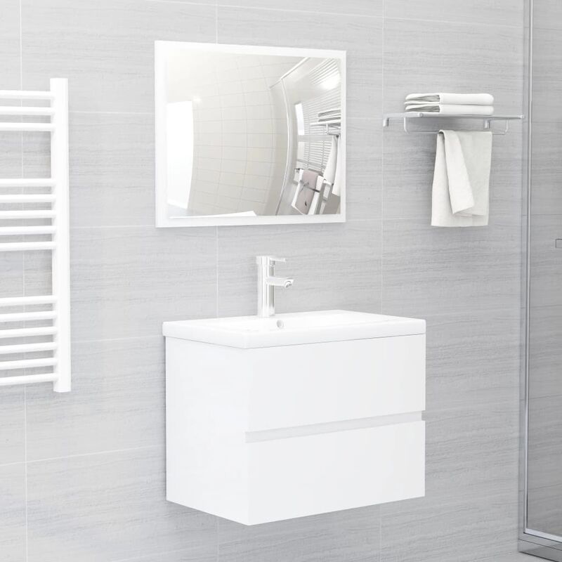 Vidaxl - Armoire de salle de bain avec évier intégré équipé d'un tiroir et miroir diverses couleurs couleur : Blanc brillant