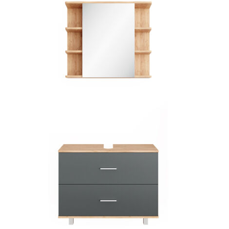 Vicco – Ensemble de meubles de salle de bain 2 parties – Anthracite et chêne doré – Panneaux de particules 16mm – Armoire et meuble sous lavabo