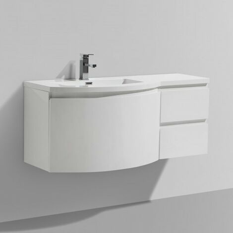 Ensemble de meubles de salle de bain LAURANCE 1200, blanc brillant - forme arrondie