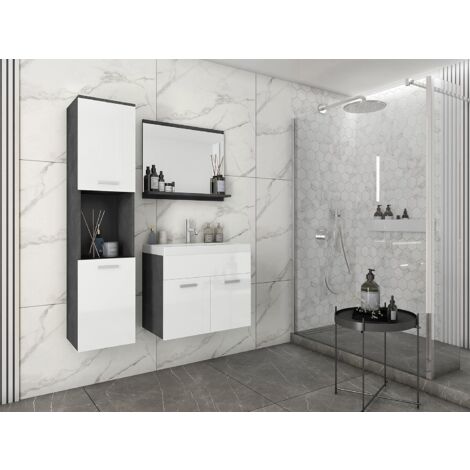 Ensemble de meubles de salle de bain MONTREAL, ensemble de meubles de salle de bain, petite salle de bain, lavabo inclus, couleur matera/blanc brillant