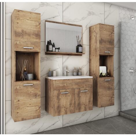 Ensemble de meubles de salle de bain MONTREAL XL – Lavabo inclus – Panneaux stratifiés 15mm – 2 armoires hautes avec miroir – Piaski