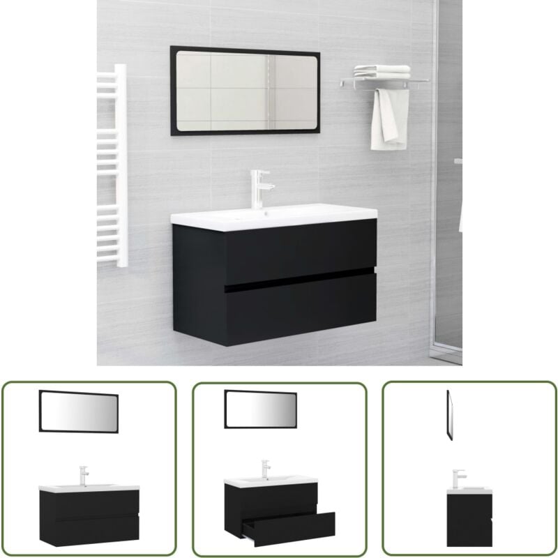 The Living Store Meubles de salle de bain noir bois d'ingénierie - Ensemble De Meubles De Salle De Bain - Meuble Vasque - Armoire Salle De Bain