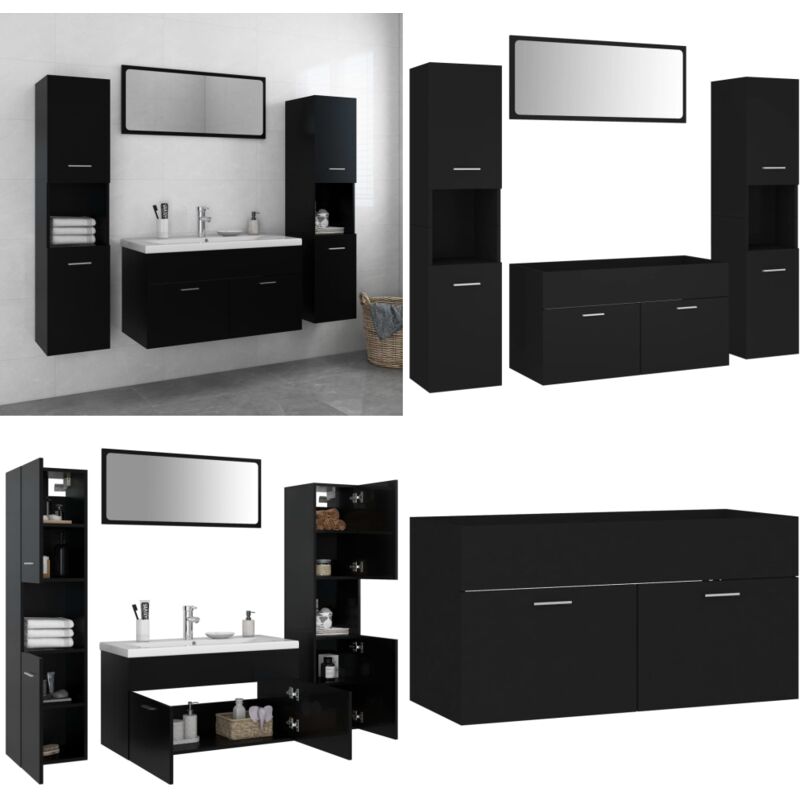 Ensemble de meubles de salle de bain Noir Aggloméré - Meuble De Salle De Bain - Ensemble Meuble Salle De Bain - Vanity Unit - Dressing Salle De Bain