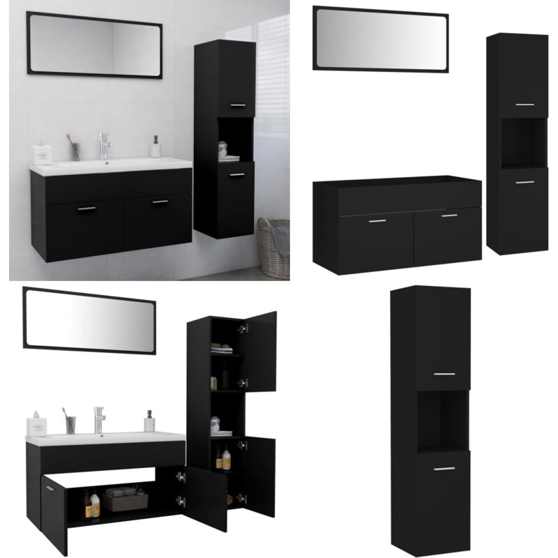 Ensemble de meubles de salle de bain Noir Aggloméré - Meuble De Salle De Bain - Ensemble Meuble Salle De Bain - Vanity - Lavabo - Miroir - Home &