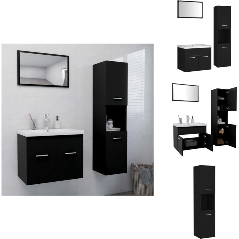 Ensemble de meubles de salle de bain Noir Aggloméré - Meuble De Salle De Bain - Ensemble Meuble Salle De Bain - Vanity - Lavabo Suspendu - Miroir