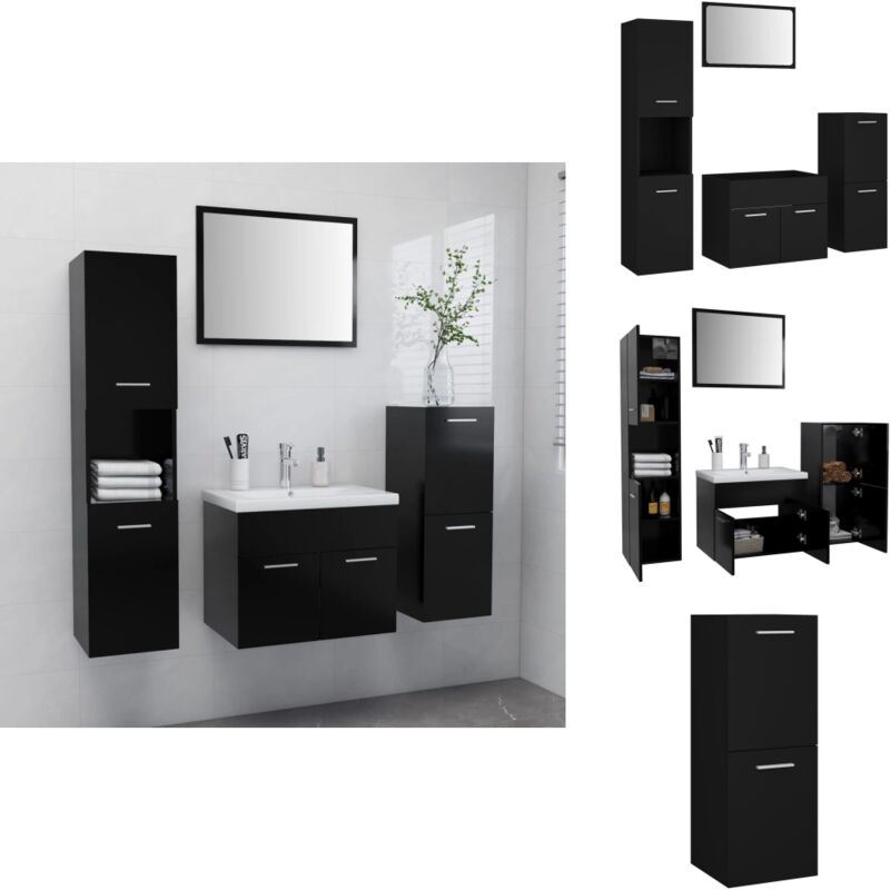 Ensemble de meubles de salle de bain Noir Bois d'ingénierie - Meuble De Salle De Bain - Ensemble De Meubles - Rangement Salle De Bain - Design