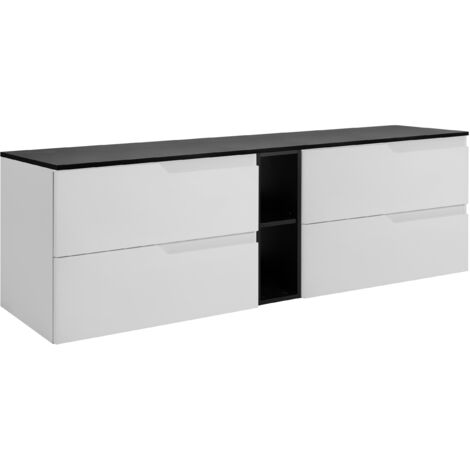 Ensemble de meubles de salle de bain sous vasque, blanc / noir, 140 (2 x 60 + 20) x 46 x 58 cm
