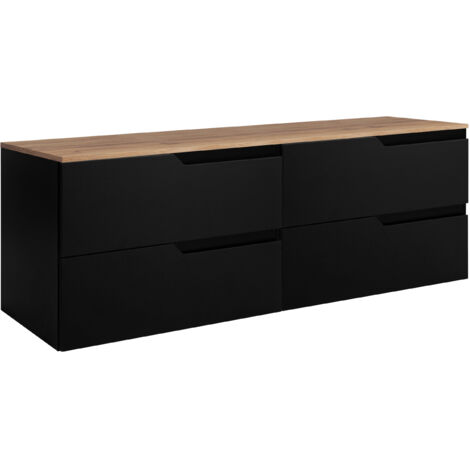 Ensemble de meubles de salle de bain sous vasque, noir / chêne Craft, 120 (2 x 60) x 46 x 58 cm