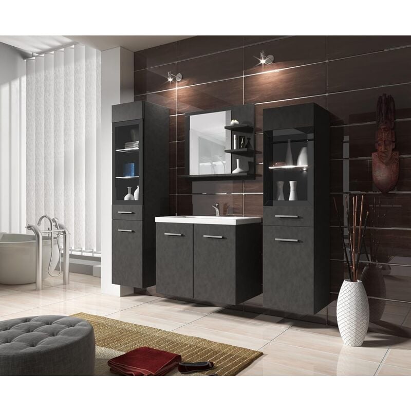 Bratex - Ensemble de meubles de salle de bain madrid i, ensemble de meubles avec lavabo inclus, sans éclairage led, couleur matera