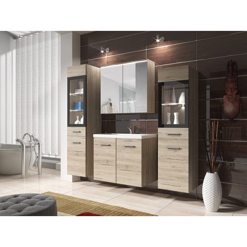 Bratex - Ensemble de meubles de salle de bain madrid ii, ensemble de meubles avec lavabo inclus, sans éclairage led, couleur San Remo