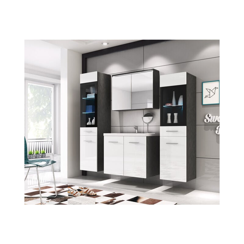 Bratex - Ensemble de meubles de salle de bain madrid ii, ensemble de meubles avec lavabo inclus, sans éclairage led, couleur blanc mat/brillant