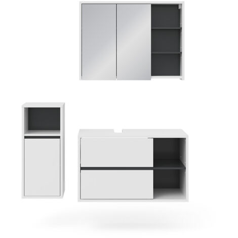 Vicco – Ensemble de meubles de salle de bain 3 parties – Blanc – Dimensions 100 x 60 x 45 cm – Panneau de particules 16 mm – Revêtement mélamine