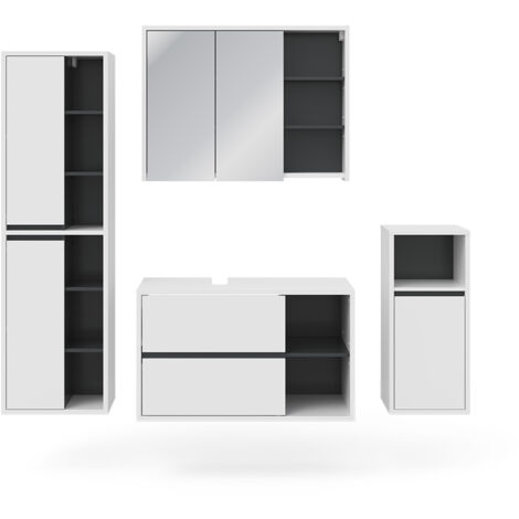 Vicco – Ensemble de meubles de salle de bain 4 pièces – Armoire de toilette, meuble sous lavabo, armoire centrale – Panneau de particules 16mm blanc