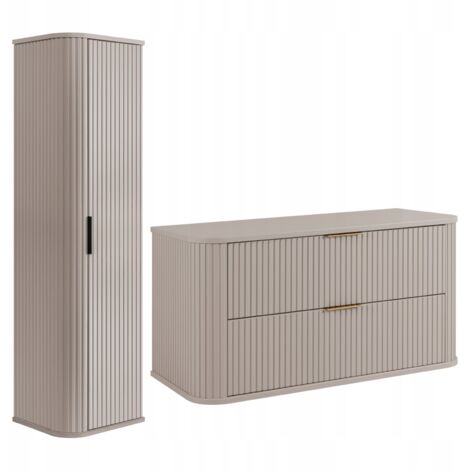 Ensemble de meubles de salle de bains - 100,4 cm - 2 pièces - Beige - Façades MDF de haute qualité - Meubles de salle de bains - Armoire haute - Meubles sous lavabo