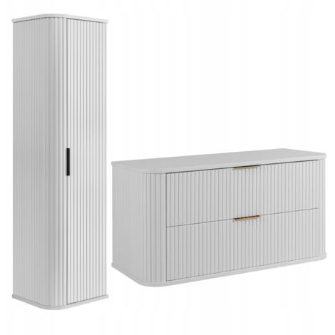 Ensemble de meubles de salle de bains - 100,4 cm - 2 pièces - Blanc - Façades en MDF de haute qualité - Meubles de salle de bains blancs - Armoire haute - Meubles sous-vasque