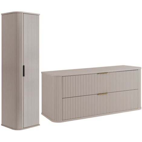 Ensemble de meubles de salle de bains - 120,4 cm - 2 pièces - Beige - Façades MDF de haute qualité - Meubles de salle de bains - Armoire haute - Meubles sous lavabo