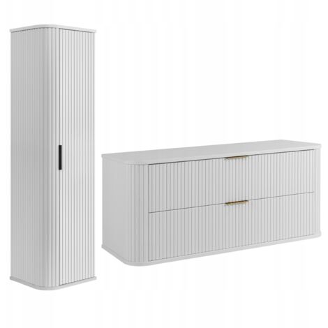 Ensemble de meubles de salle de bains - 120,4 cm - 2 pièces - Blanc - Façades en MDF de haute qualité - Meubles de salle de bains blancs - Armoire haute - Meubles sous-vasque