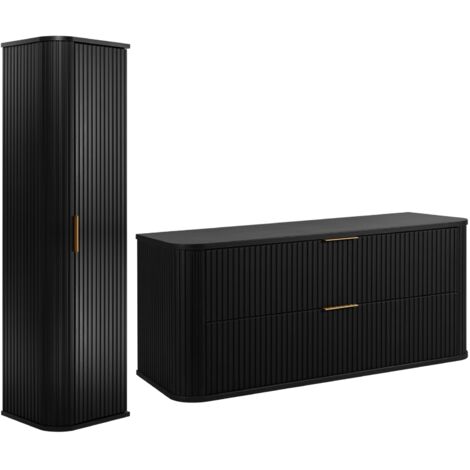 Ensemble de meubles de salle de bains - 120,4 cm - 2 pièces - Noir - Façades MDF de haute qualité - Meubles de salle de bains - Armoire haute - Meubles sous lavabo