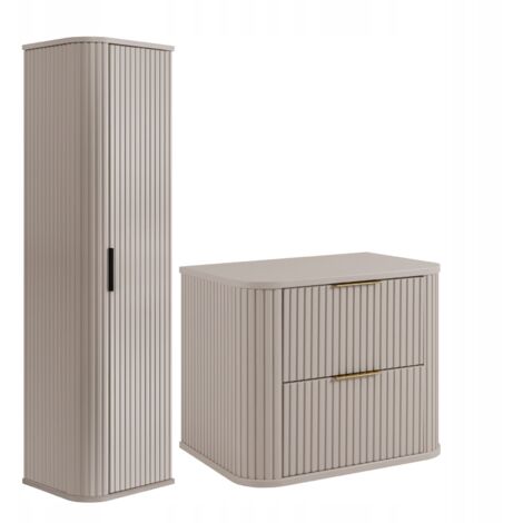 Ensemble de meubles de salle de bains - 60,4 cm - 2 pièces - Beige - Façades MDF de haute qualité - Meubles de salle de bains - Armoire haute - Meubles sous lavabo